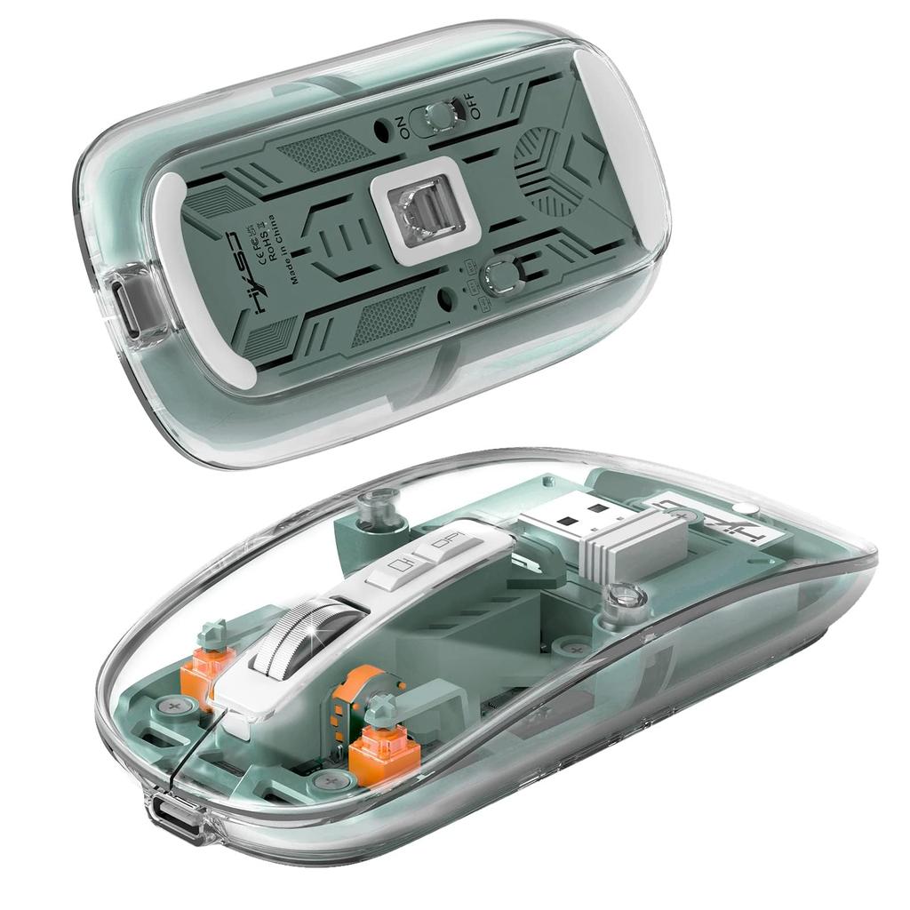 Transparent Mouse, 2.4G USB Wireless, Bluetooth, Quiet, Type-C Charging, 4DPI, 3-Device Connection, Lightweight, Optical, for PC, Notebook,