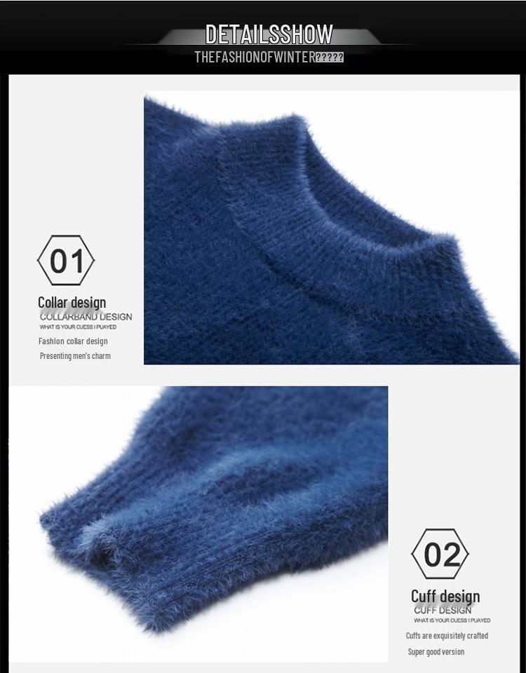 Herren Bestickter Goldener Nerzimitat Kaschmirpullover - Mittelhoher Kragen Warm Lässig Pullover