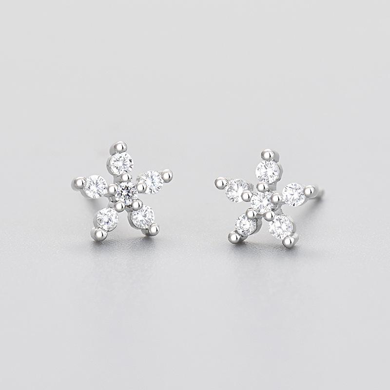 Sweet Small Rhinestone Flower Colorful Zircon Earrings Fashionable Versatile Girls Jewelry copper