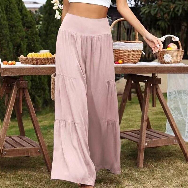 Casual Hohe Taille Breite Bein Hosen Frauen Sommer Mode Baumwolle Leinen Patchwork Lose Damen Hosen Feste Baggy Spodnie 26196