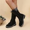 High-quality Winter Warm Boots Women's Winter Side-pull Lace-up Knitted Mid-tube Boots Low-heeled Round-toe Boots Botas De Mujer