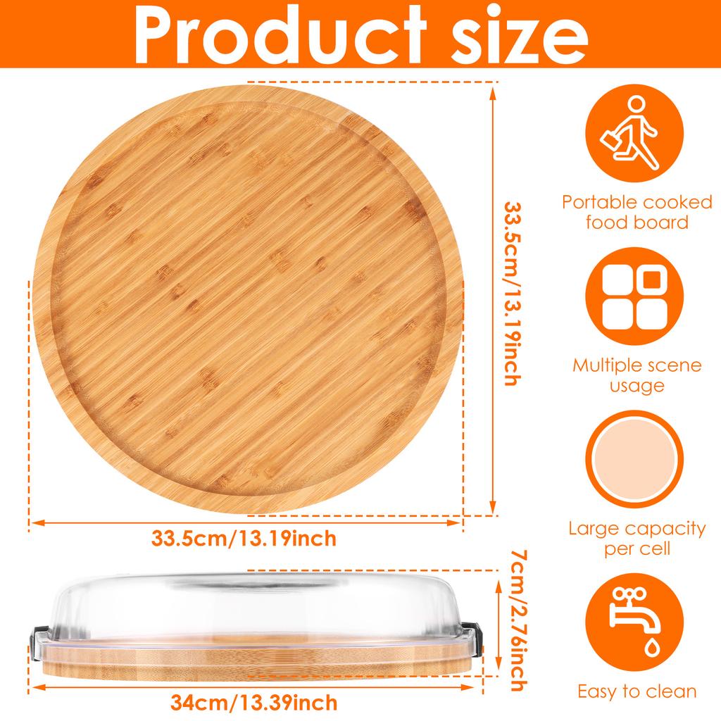 Cheese Cutting Boards Chopping Fruits Platter Serving Tray Round Charcuterie Board with Lid Large Capacity for Party Picnic