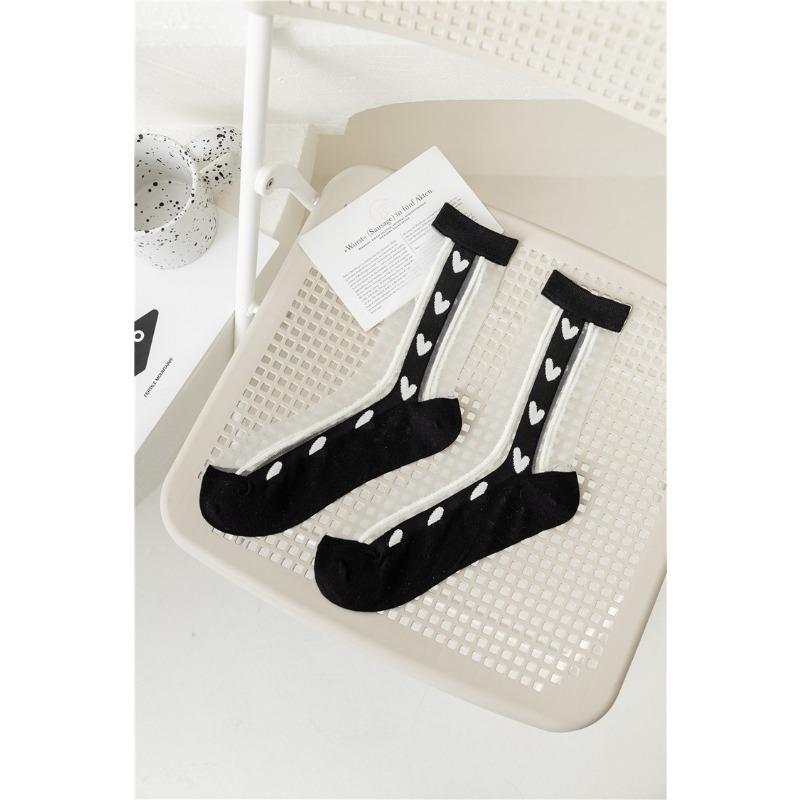 Летние ультратонкие черно-белые цветные чулки из стекла для женщин, прозрачные и простые женские шелковые чулки до середины икры 1 pair