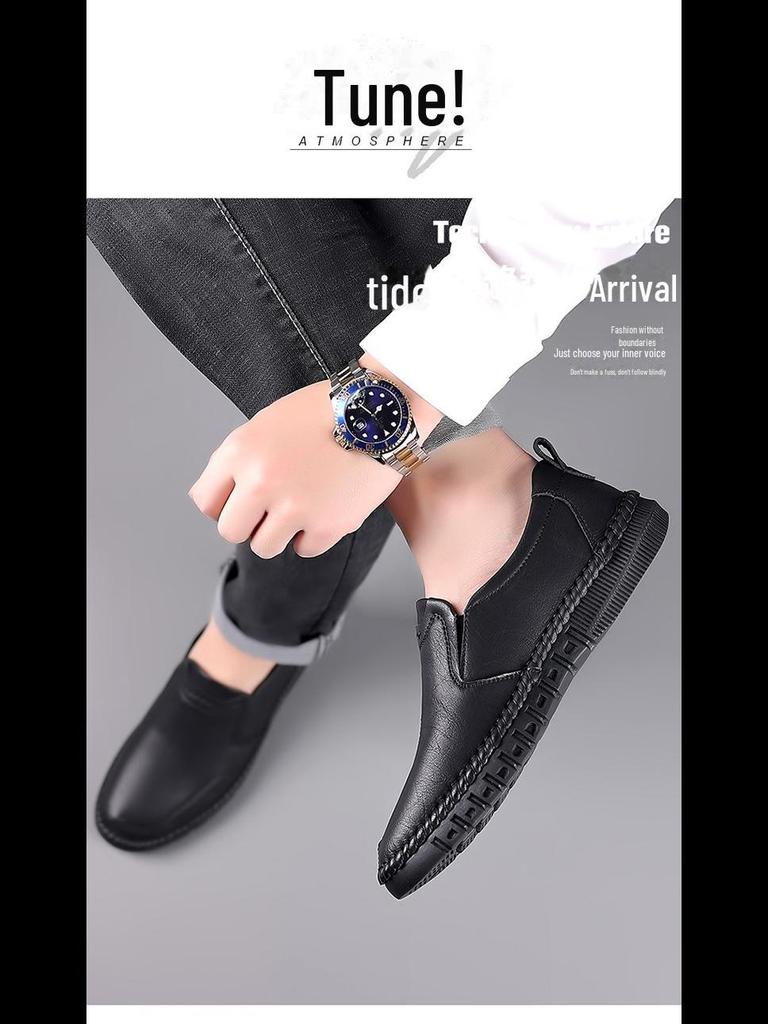 2022 Spring/Autumn Men's Handmade Casual Leather Shoes - Soft Leather, Soft Sole, Perfect for Middle-aged Dads