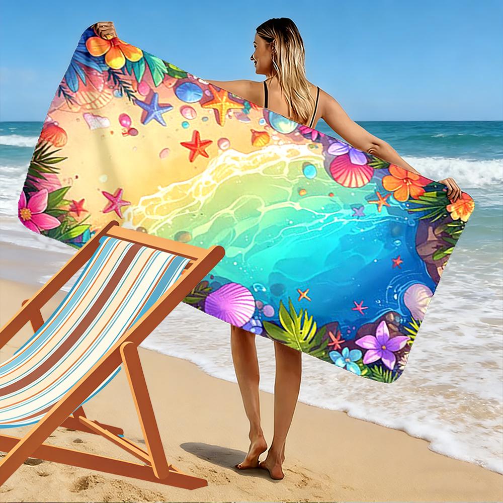 Tropical Beach Shells Design Beach towel quick-drying for travel outdoor sports jogging beach and swimming