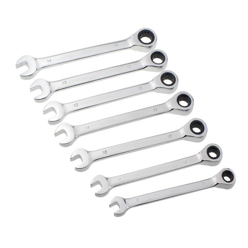 12Pcs/Set Metric Flexible/Fixed Spanners Ratchet Wrench Polished Tool Kit 8-19mm