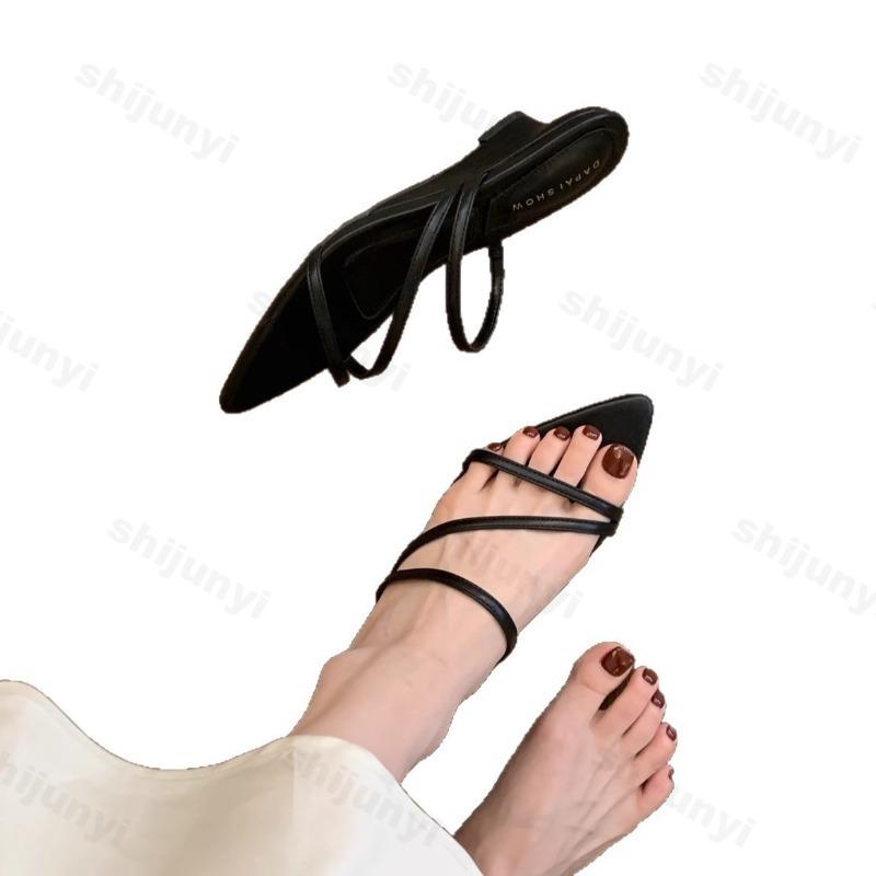 Fashion French Style Pointed Open Toes Hollow Wedge Sandals for Women's Summer 2025 New Thin Heeled Fashion Elegant Comfortable Slippers