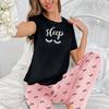 Women's Homewear Milk Silk Full Printed Letter Short Sleeve Long Pants Women's Pajamas Suit