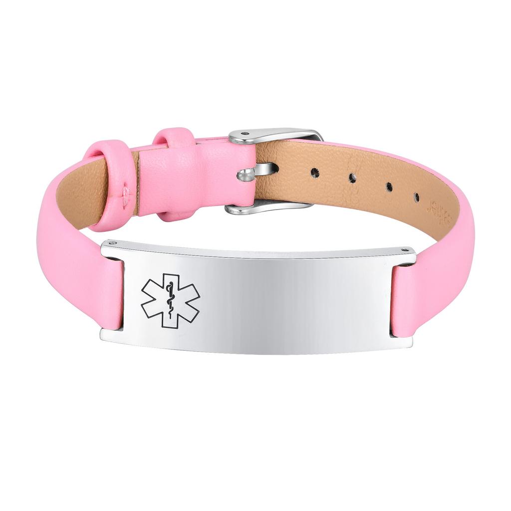 Braccialetto ID di Allerta Medica di Emergenza per Donne, Braccialetti in Vera Pelle con Incisione Gratuita, Gioielli Sportivi Personalizzabili per Diabetici