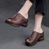 Pantoufles à bout ouvert et semelle épaisse en cuir véritable, sandales rétro, chaussures confortables et décontractées pour femmes