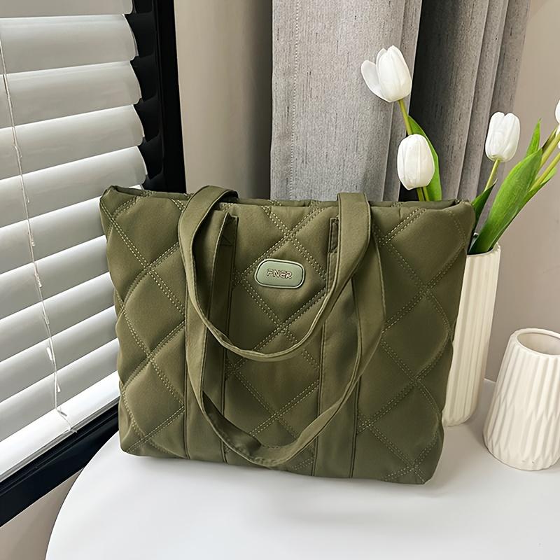 Nylon Quilted Tote Bag for Women Large Capacity, Versatile Shoulder Bag Durable Polyester Lined for Work, Shopping