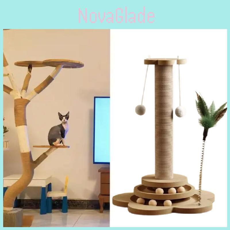 Wooden Cat Scratcher With Rope Play Toy For Pet Enrichment And Entertainment