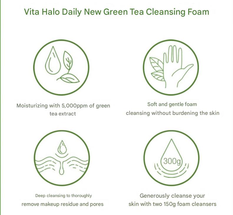 [VITAHALO] VitaHalo Daily New Jeju Green Tea Cleansing Foam, 150ml, 2pcs
