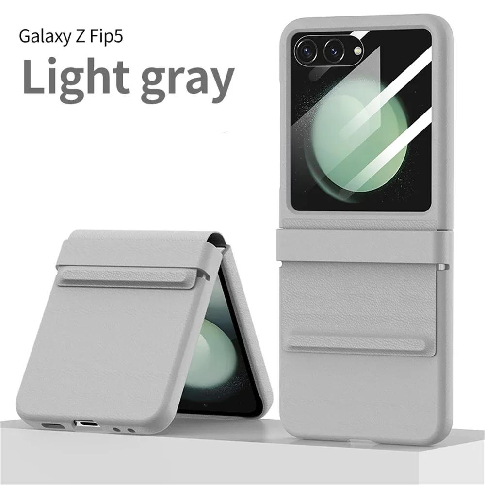 Lyxigt matt läder Färgglat gångjärn för Samsung Galaxy Z Flip 6 5 5G Fodral med spegelfilm Skyddande hopfällbar Stötsäker Fullt skydd