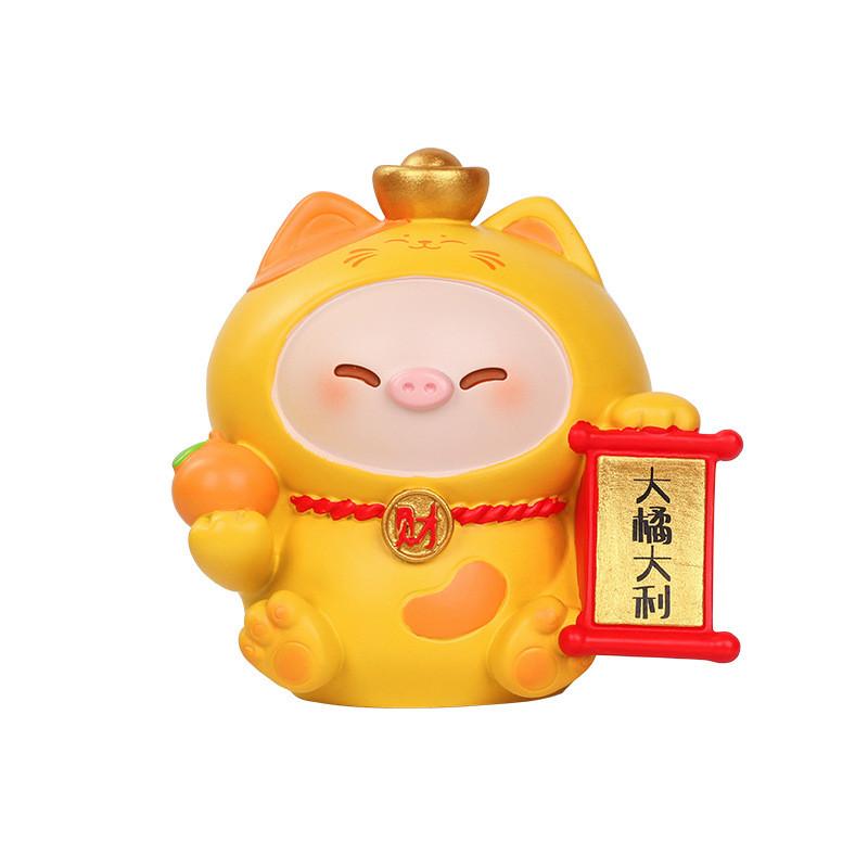 Cat Decor Resin Figurine With Wealth Symbols For Home Office Gift Ideas