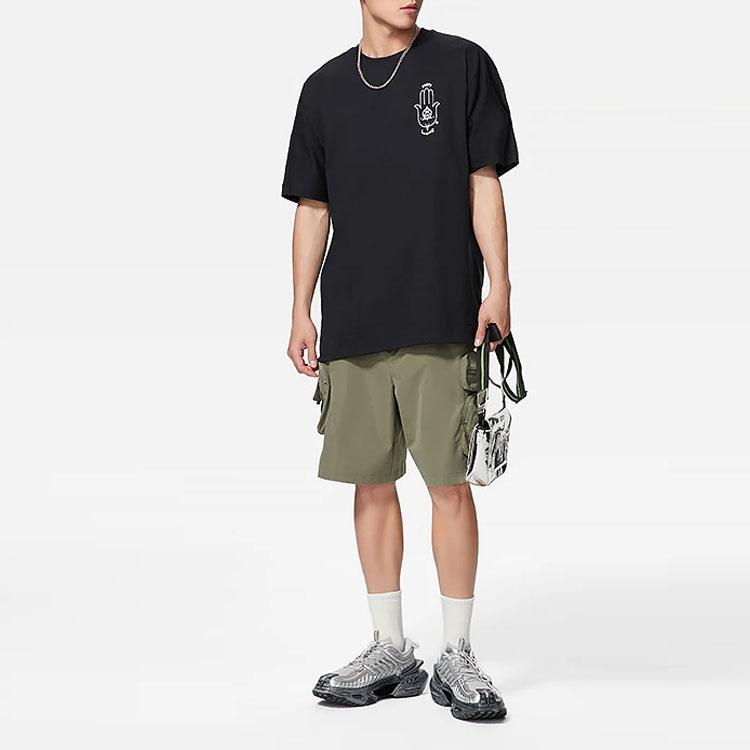 Li-Ning Summer Party Twisted Letter Print Round Neck Loose Short Sleeve T-Shirt Unisex Tops Black AHSSB09-3