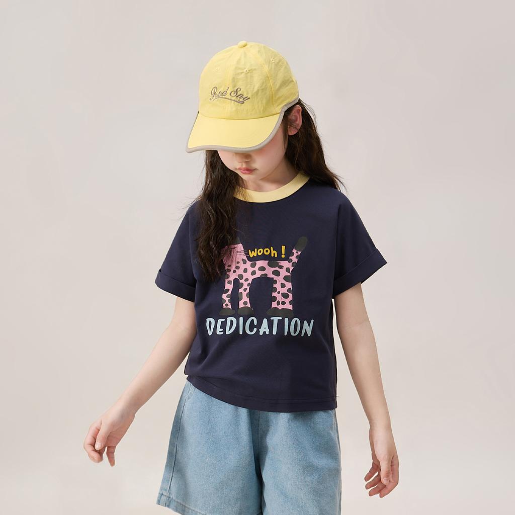 LUSON Children's Clothing Girls' Summer Fashion Shoulder Sleeve T-shirt