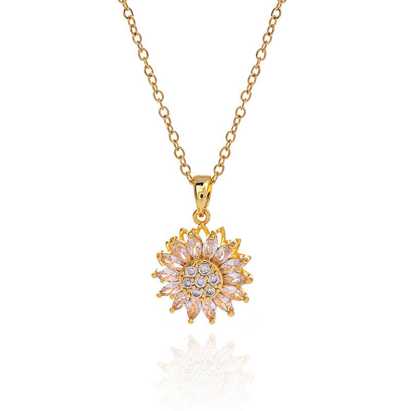 Minimalist Titanium Steel Necklace Earrings Ring Zircon Jewelry Set Rotatable Sunflower Jewelry Set for Women