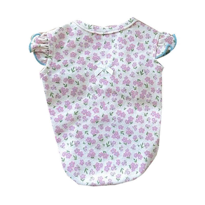 Bowknot Floral Flying Sleeve Vest Dog Clothes Cat Universal Teddy Summer Thin Spring and Autumn Pet Clothing