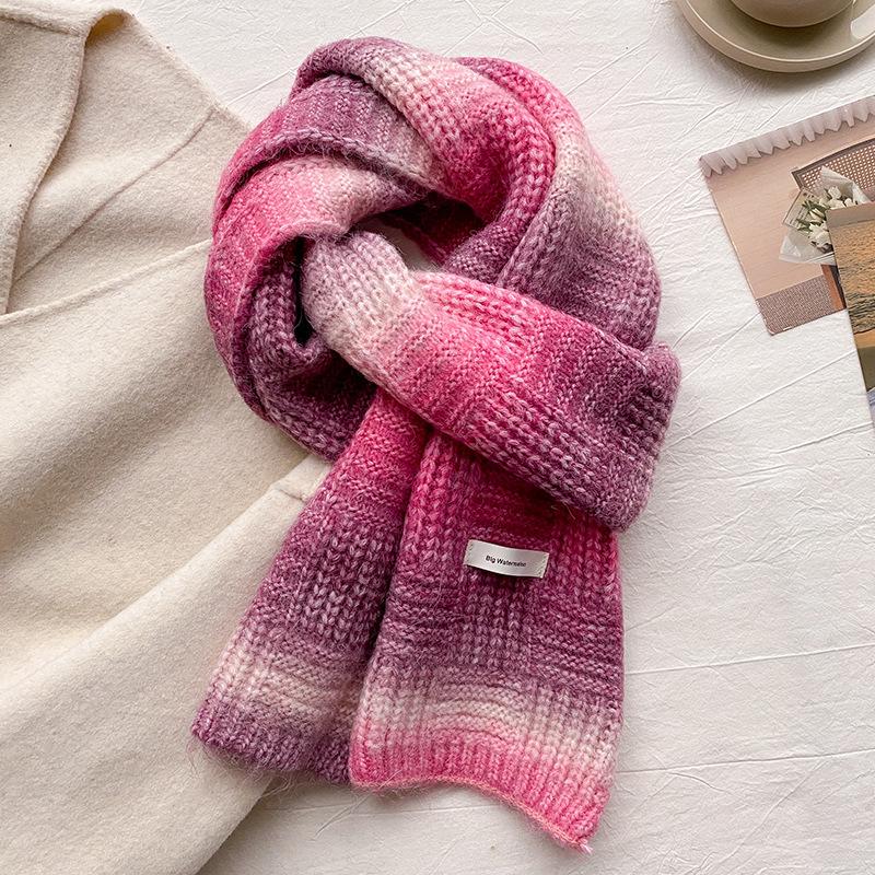 Containing wool gradual change age-reducing girl wind new scarf women's winter versatile knitted wool scarf men