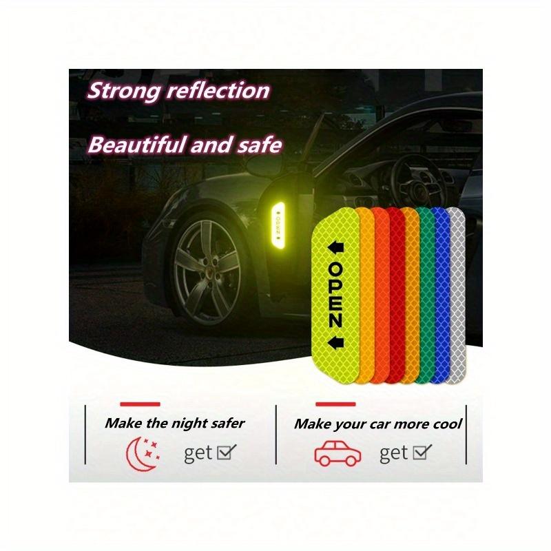 4pcs Reflective Car Door Warning Stickers, Anti-Collision Decals with Open Sign, Night Reflective High Temperature Decorative Stickers