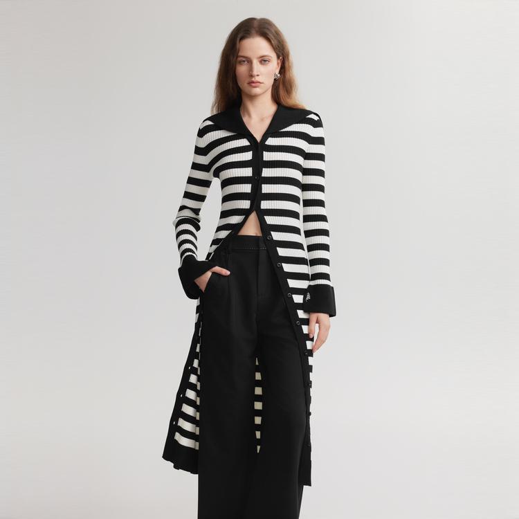 ELLE Elegant Striped Long Sleeve Knit Dress Women Dresses Black White EL49387