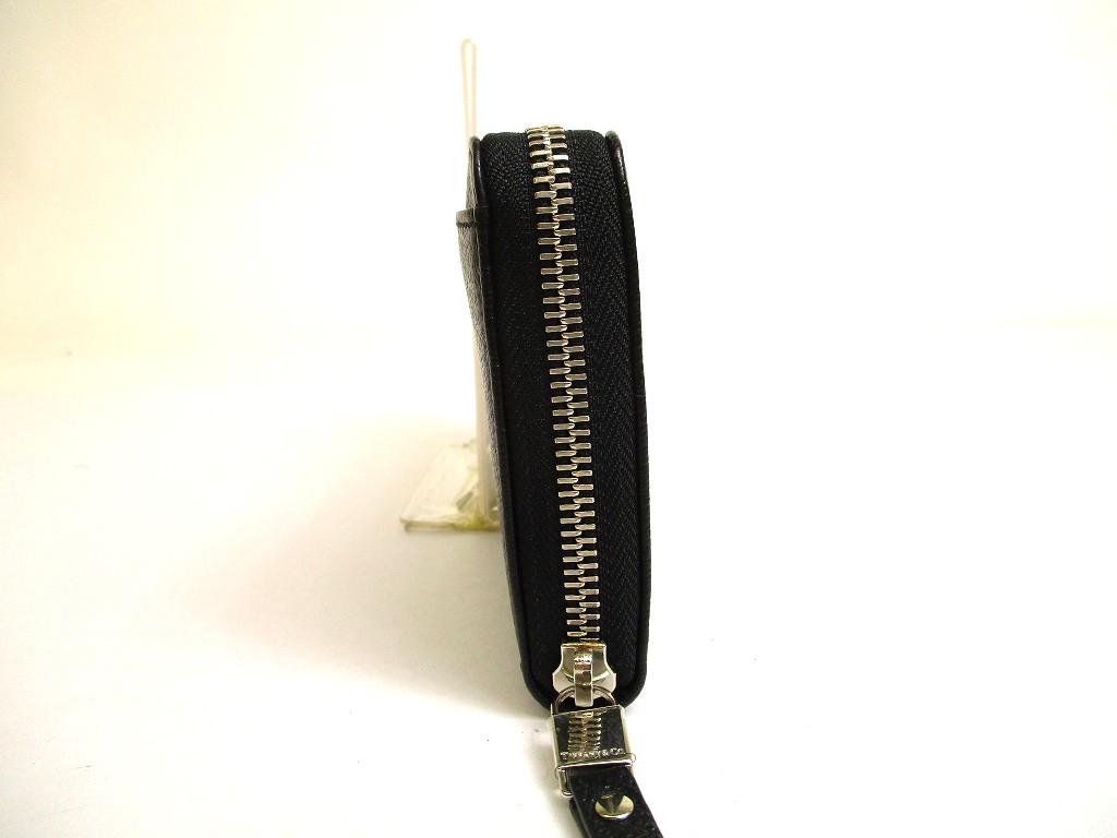 Authentic Tiffany & Co. Logo Plate Black Leather Round Zip Wallet #a871  Refurbished