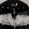 Fashion Solid Color Women Girls Necklace Wide Lace Rivets Lolita Lace Choker Y2K Angel Wings Cool Leather Necklace
