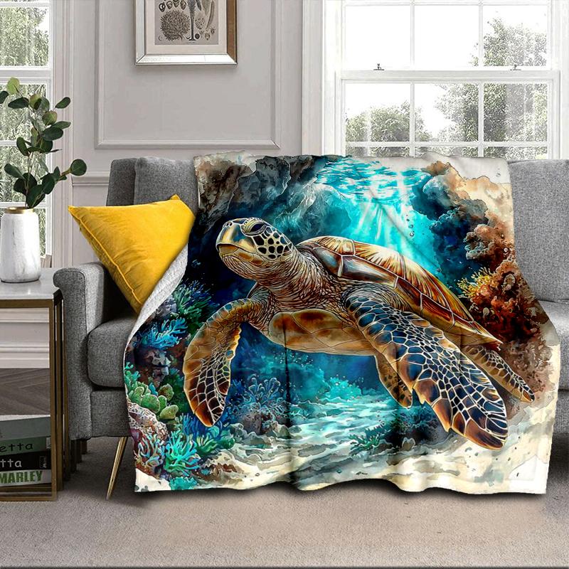 Ocean Love Turtles Blanket Flannel Blanket for Bed, Sofa, Camping, Hiking, Picnic Essentials, Gift for Family Fan Gifts