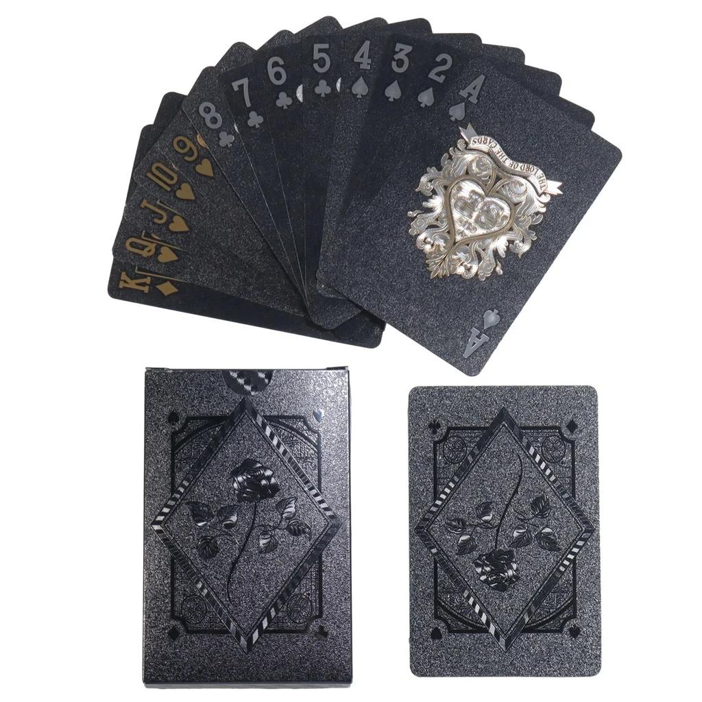 Black Rose Deck Poker Cărți de joc din plastic rezistent la apă înghețat Colecția Texas Poker Șah comemorativ Cadou practic de petrecere
