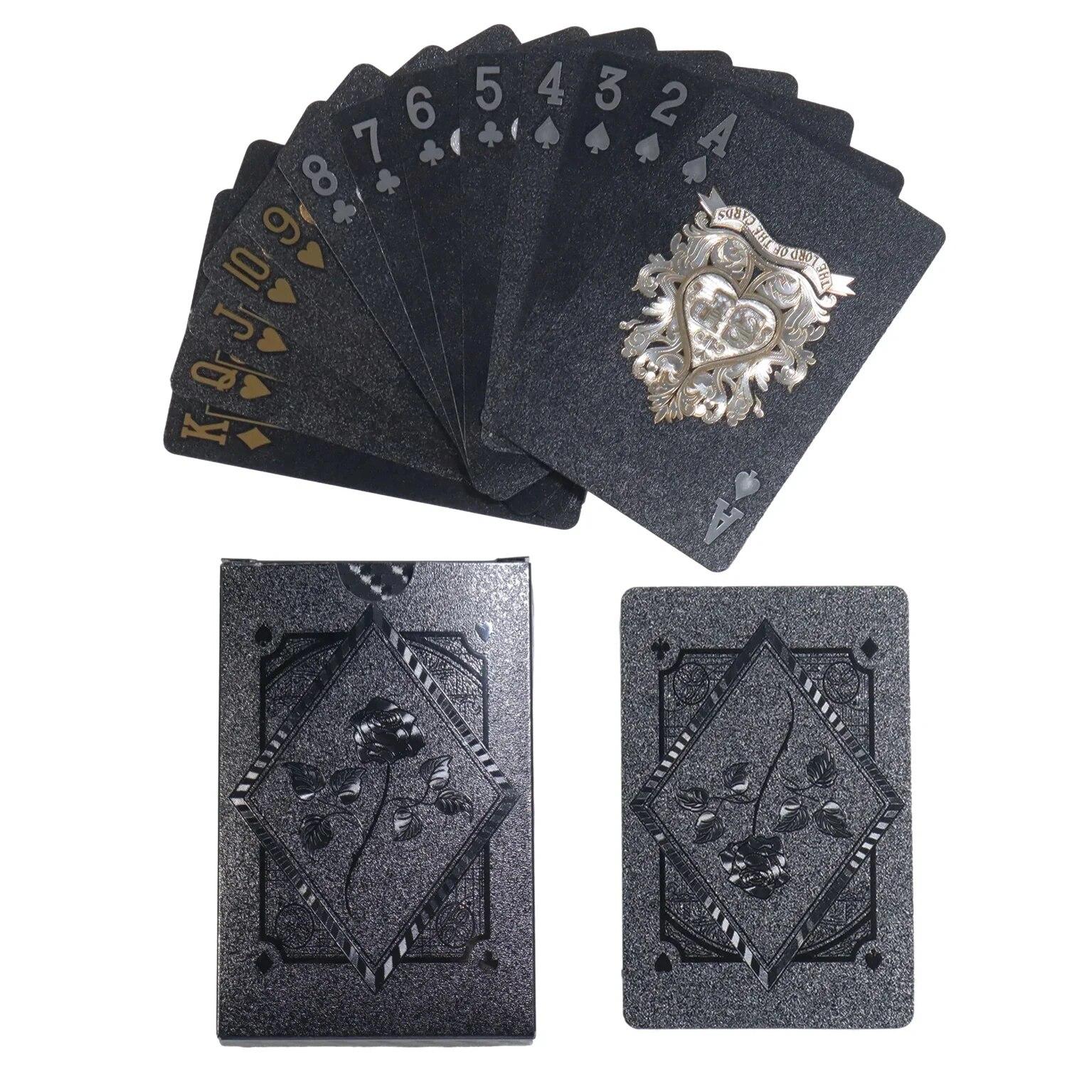 

Black Rose Deck Poker Матовые водонепроницаемые пластиковые игральные карты Техасский покер Коллекция памятных шахмат практичный подарок на вечеринку чёрный