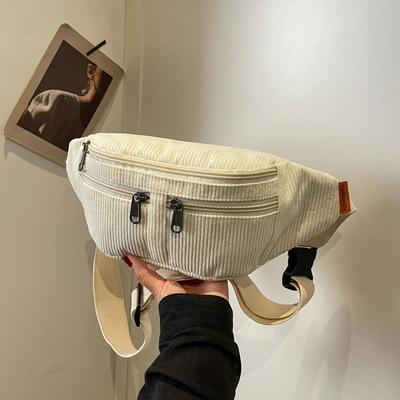 Women's Velvet Multi-pocket Shoulder Bag Chest Bag with All the Matches Monochromatic Casual with Zipper