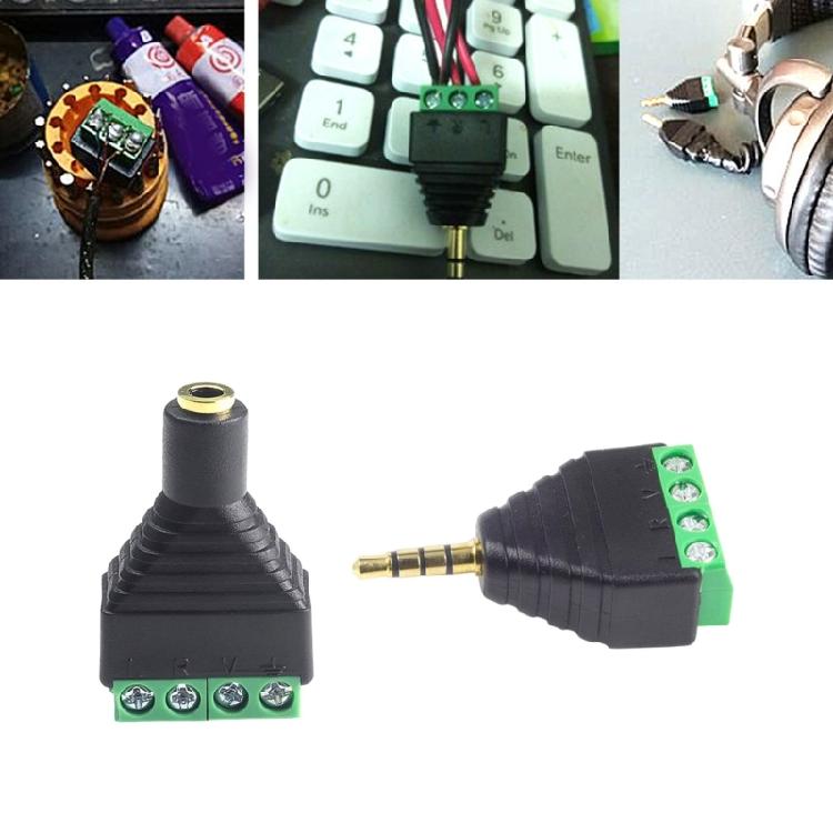 3.5mm 4 Pin Male/Female Connector Terminal 4Pin Earphone Adapter To Headphone Stereo Plug Solderless for Recording