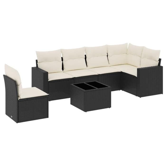 VidaXL Garden Lounge Set 7 Pcs with Cushions Black Wicker 3219026
