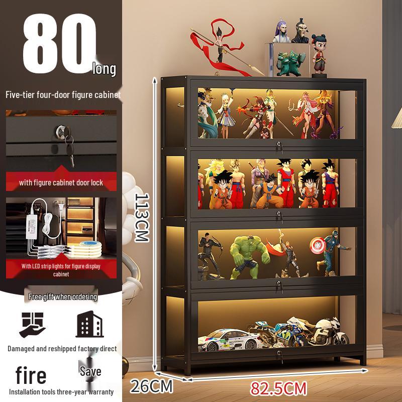 Acrylic Lockable Display Case with LED Lights for Figurines and Models, Dustproof Transparent Stand