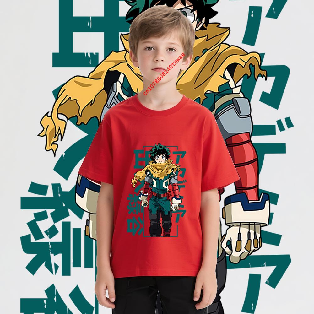 Kids  Tshirt Mha Midoriya Print Anime Cartoon Tops for Boys Girls 100-160cm Casual Tee Children Clothing