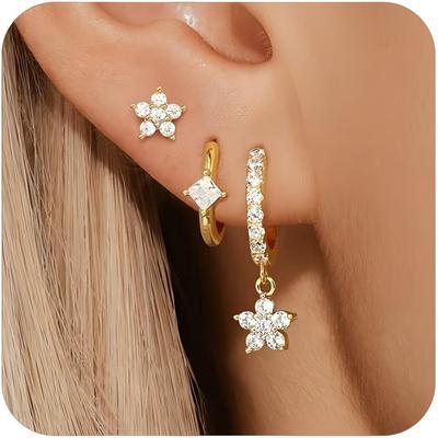 Star and Moon Tassel Earrings Set with Zircon Accents - European & American Style