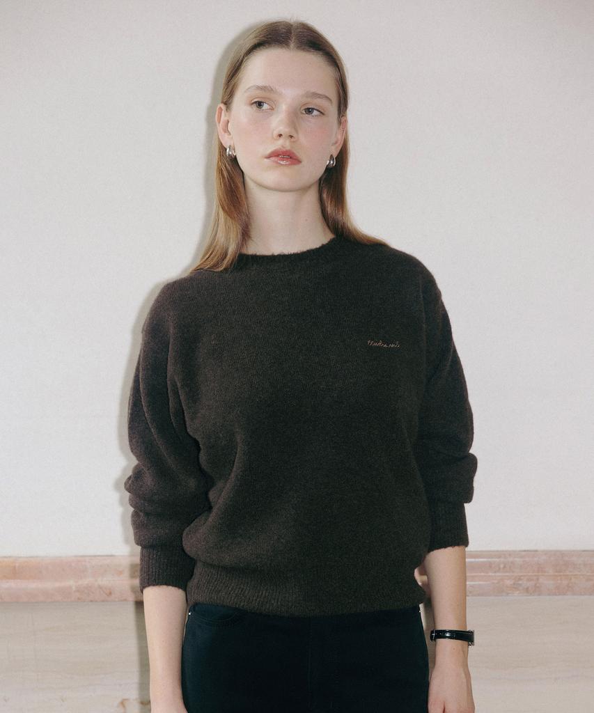 Tudument Wool Round Knit Pullover Brown