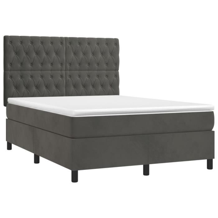 3143200 vidaXL Lit à sommier tapissier et matelas Gris foncé 140x190cm Velours
