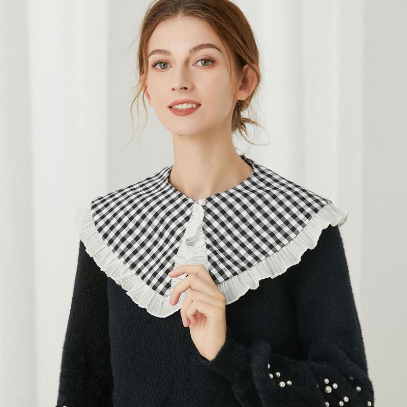 Lady's Dress Detachable Fake Collar Black White Ruffled Shawl Decorative Collar Shirt Sweater Lapel Capelet