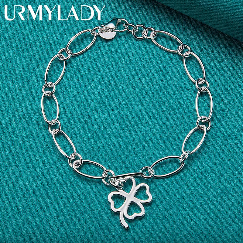 Pulsera con colgante de trébol de cuatro hojas de plata de ley 925, joyería de moda MB135
