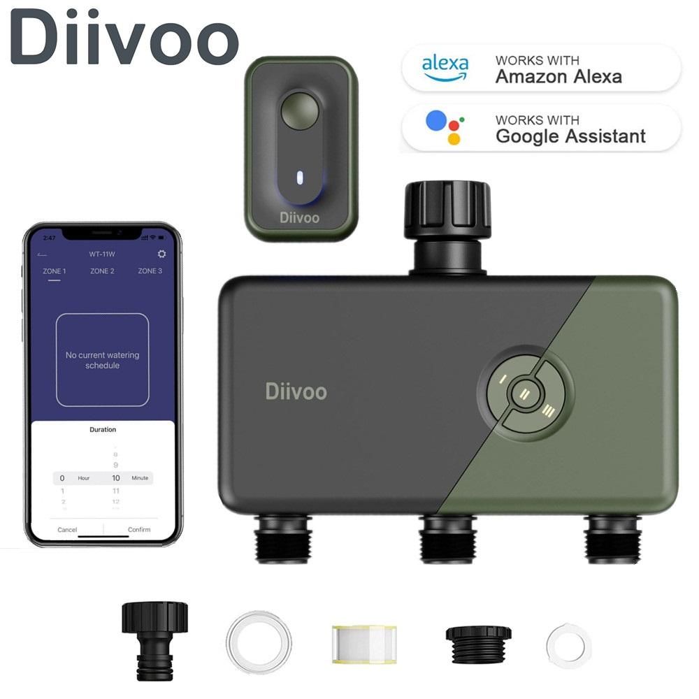 

Diivoo WiFi спринклерный таймер, многозонный с задержкой дождя, таймер полива с дистанционным управлением, совместимый с Alexa и Google для сада