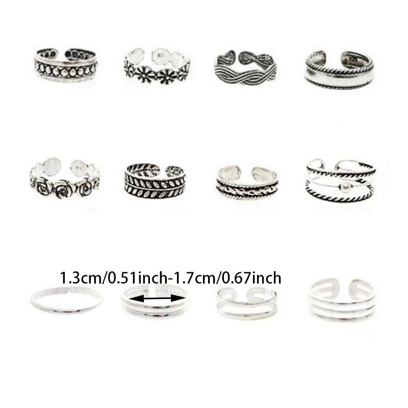 12 Stück Verstellbare Zehenringe Fingerringe Set für Damen Mädchen Silber Gold Farbe Offenes Design Fuß Hand Schmuck Mode Accessoirexxx