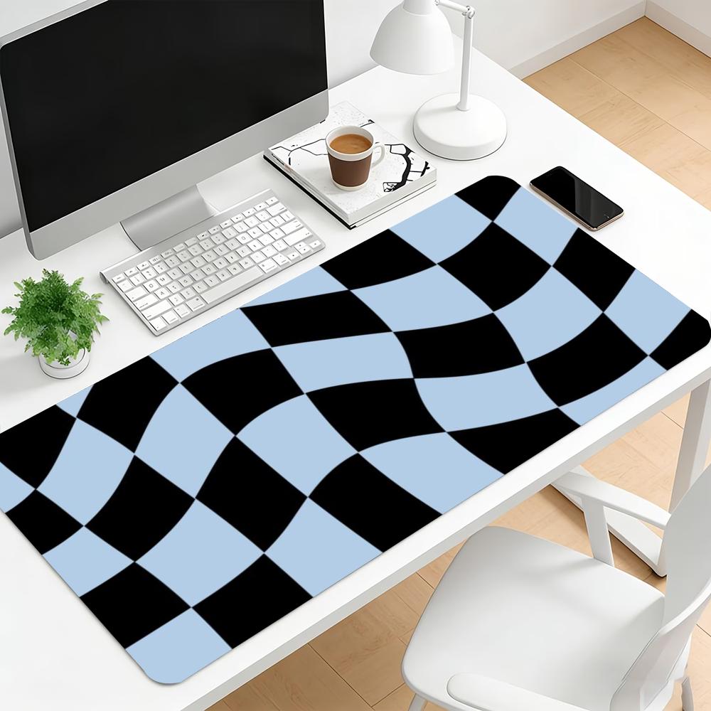 Wavy Checkerboard Extended Gaming Mouse Pad AntiSlip Desk Mat Stitched Edge Aesthetic Decor For Pc Gamer Office Use