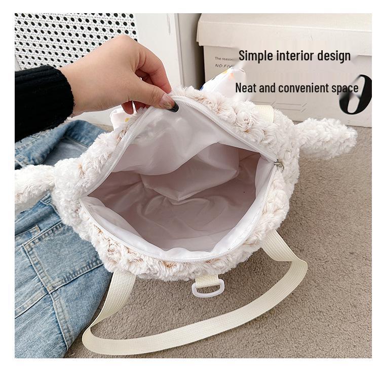 Large Capacity Cute Cartoon Lamb Wool Tote - Women's Autumn/Winter Japanese Backpack