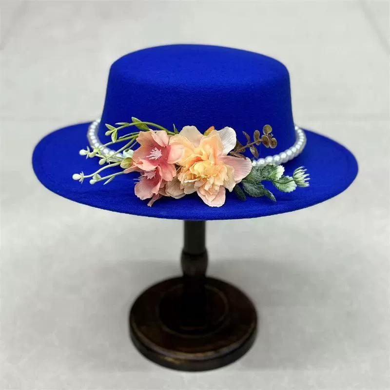Dark Brown Faux Floral Felt Hat Wedding Hat Women'S Jazz Hat Panama French Elegant Felt Hat Somprero Mujer Chapeau Femme Luxe