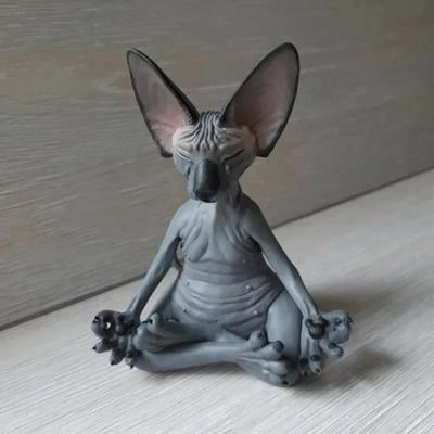 Home Tavolo Artigianato creativo Meditazione Yoga Gatto felice Buddha stravagante Sfinge Figurina Decorazione artistica Scultura Giardino esterno Statua