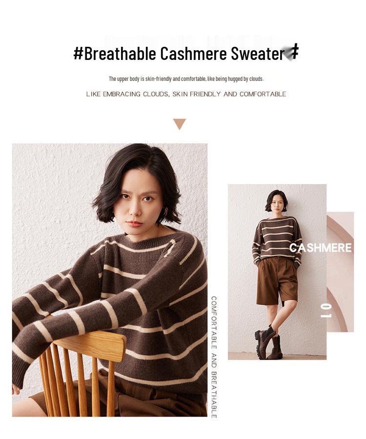 Lekasha Off-the-Shoulder Striped Cashmere Sweater for Women - Autumn/Winter New Arrival
