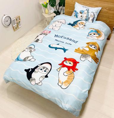 MORIPiLO Mofusand Shark Cat Duvet Cover Set Cover and Soft Peach Skin Single Size 150x210cm Blue Cute Bedding Set Set Character Morishita Makura