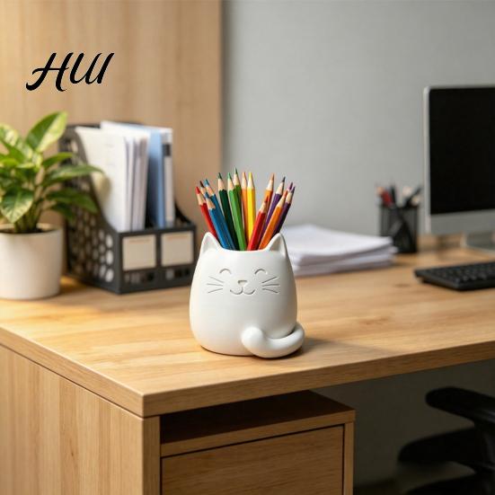 Multi-purpose Stationery Holder Pen Holder, Cartoon Cat Shape Desk Organizer, Smooth Surface Decorative Animal Shaped Pencil Cup for Pencils Gel Pens